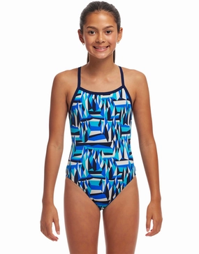 Girls Polar Caps Single Strap Swimsuit - Blue girls swimwear one piece, girls rash guard swim set