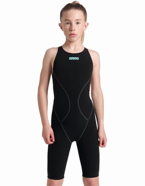 Girls Powerskin Impulso Open Back - Black/Teal girls swimwear one piece, girls rash guard swim set