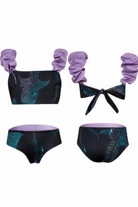 Girls Puffy Sleeve Reversable Bikini In Black/purple stylish teen girl swimsuits, teen girls swimwear sets