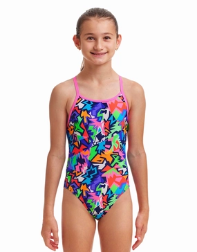 Girls Sharp Edges Diamond Back Swimsuit - Multi girls swimwear one piece, girls rash guard swim set