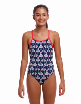 Girls Sitting Duck Diamond Back Swimsuit - Navy/White girls swimwear one piece, girls rash guard swim set
