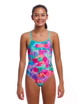 Girls Snap That Single Strap Swimsuit - Mint Green/Pink girls swimwear one piece, girls rash guard swim set