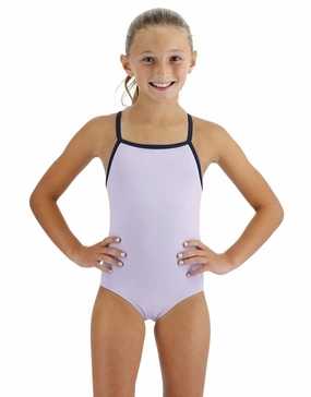 Girls Solid Durafast Elite Addy DiamondFit Swimsuit - Lavender girls swimwear one piece, girls rash guard swim set