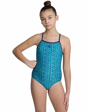 Girls Starfish Lightdrop Back Swimsuit - Navy/Turquoise/Multi girls swimwear one piece, girls rash guard swim set