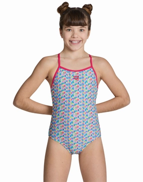 Girls Starfish Lightdrop Back Swimsuit - Rose/Multi girls swimwear one piece, girls rash guard swim set