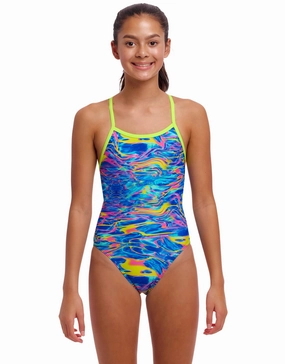 Girls Stir Crazy Single Strap Swimsuit - Blue girls swimwear one piece, girls rash guard swim set
