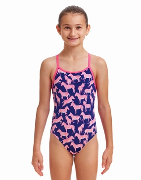 Girls Sweet Stripes Diamond Back Swimsuit - Navy/Pink girls swimwear one piece, girls rash guard swim set