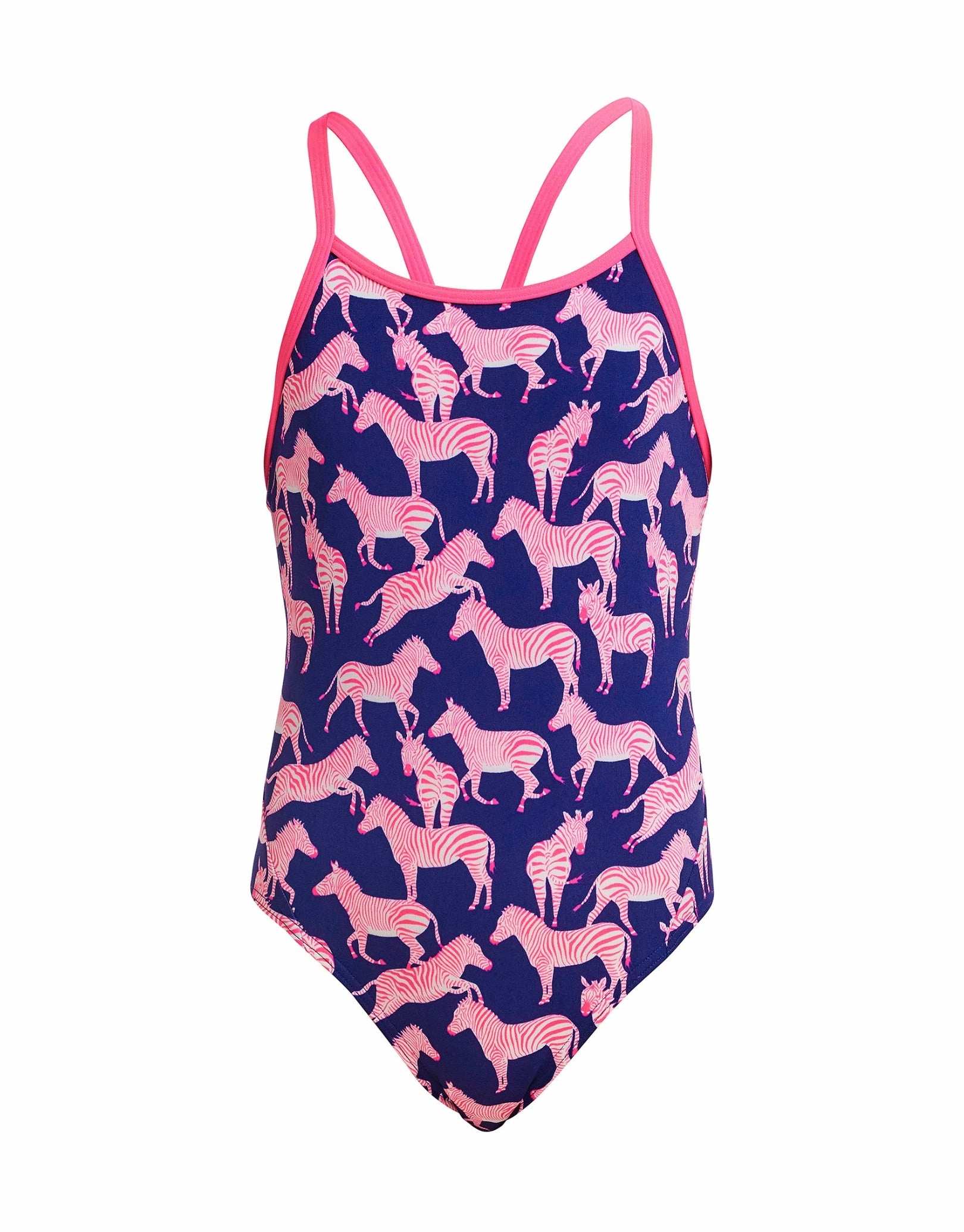 Girls Sweet Stripes Diamond Back Swimsuit - Navy/Pink