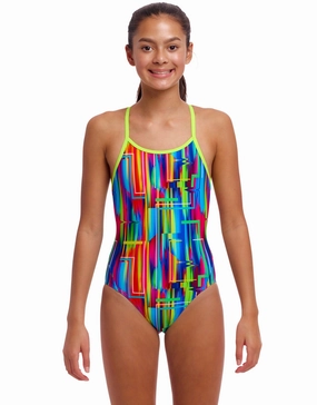 Girls The Glitch Diamond Back Swimsuit - Multi girls swimwear one piece, girls rash guard swim set