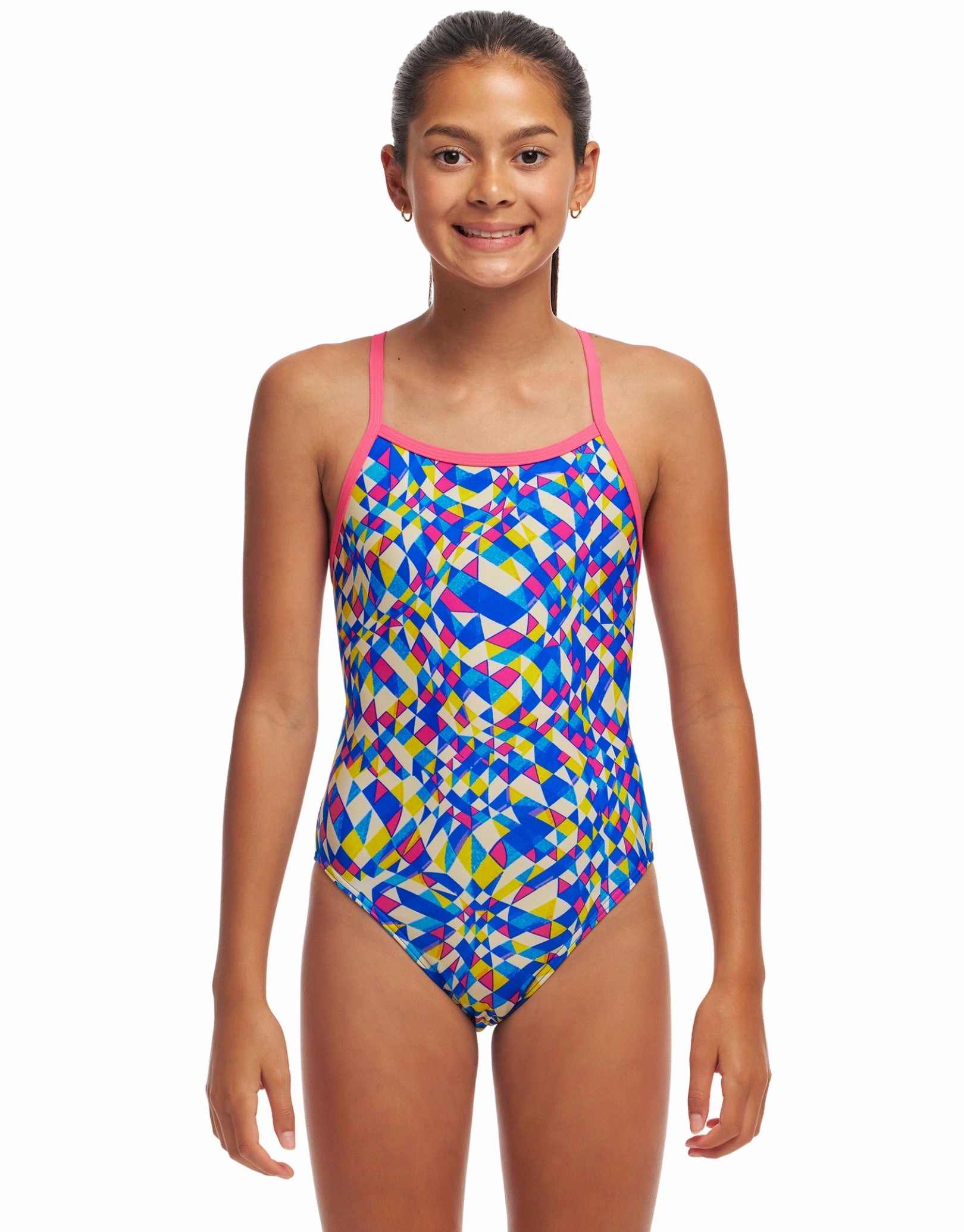 Girls Time Warp Single Strap Swimsuit - Multi girls swimwear one piece, girls rash guard swim set