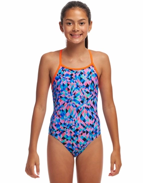 Girls Warp Tour Diamond Back Swimsuit - Multi girls swimwear one piece, girls rash guard swim set