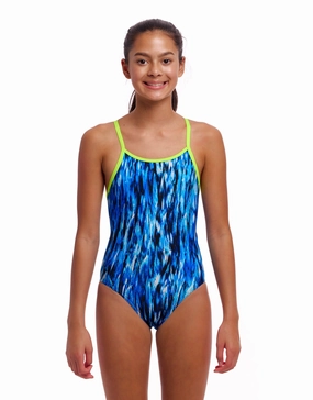 Girls Wing Streak Diamond Back Swimsuit - Blue girls swimwear one piece, girls rash guard swim set