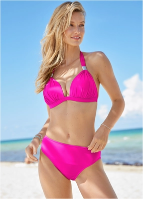 Goddess Push-Up Halter Top  - Electric Pink plain swimwear women, minimalist swimsuits