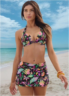 Goddess Push-Up Halter Top - Field Floral supportive swim tops, printed bikini tops