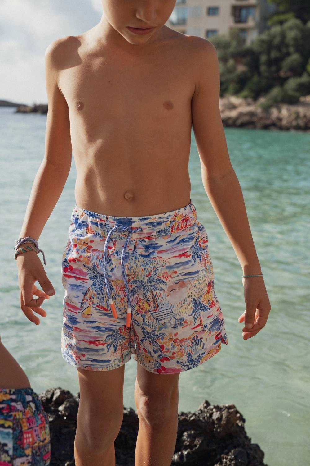 Graphic Swimshorts In Blue stylish teen girl swimsuits, teen girls swimwear sets
