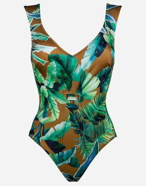 Havana Wide Shoulder One Piece - Tobacco Tropics pool-ready swimwear for women, trendy swimwear collection