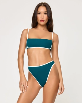 Hazel Bikini Top - Deep Teal-Cream halter swim tops, wireless bikini tops