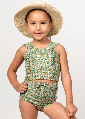Heirloom Tulip | Mini Bow Bottoms girls full coverage swimwear, kids swimwear for pool