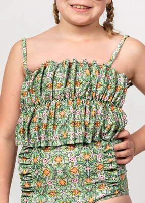 Heirloom Tulip | Youth Oversized Ruffle Top girls full coverage swimwear, kids swimwear for pool