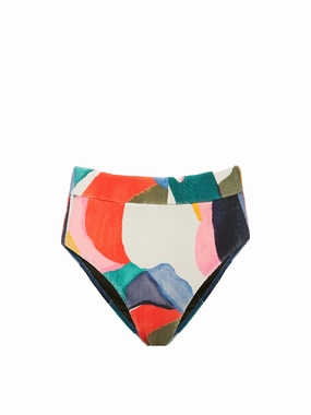 Hi Leg Hi Waist Bottom In Carta Colorblock Texture fashionable beach swimwear, modern womens bikinis