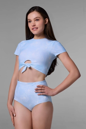 Hibiscus Island Crop Swim Tee | Skyride Perfect Peony adjustable swimsuits for women, breathable swimwear for ladies