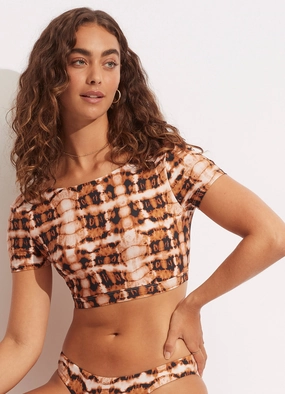 High Tide Short Sleeve Top - Copper Tan flattering swimwear women, comfortable swimwear for women