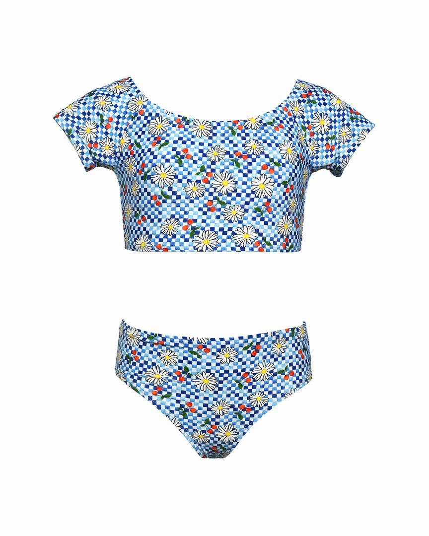 HOBIE Picnic Cap Sleeve 2pc Swim Set cute swimsuits for teen girls, modest teen swimwear