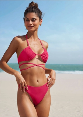 Honolulu Midi Bottom - Raspberry plain swimwear women, minimalist swimsuits