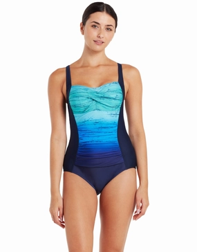 Honor Ruched Front Swimsuit - Blue minimalistic swimsuits women, sleek swimwear styles
