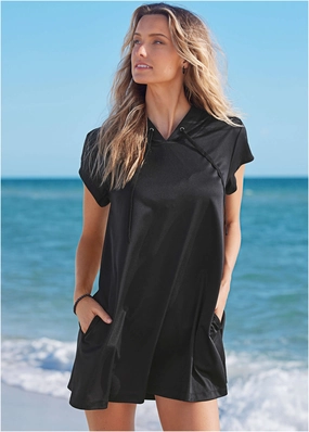 Hoodie Dress Cover-Up - Black Beauty swimwear for all body types, comfortable womens beachwear