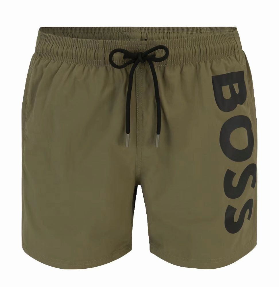 Hugo Boss Men's Octopus Swim Trunks, Olive Green mens beach swimwear, quick dry mens swimsuits