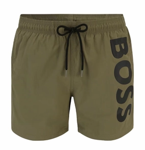 Hugo Boss Men's Octopus Swim Trunks, Olive Green mens beach swimwear, quick dry mens swimsuits