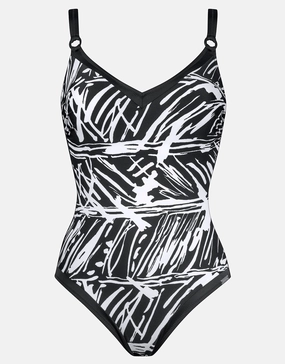 Ink Art Underwired Swimsuit - Black and White womens resort swimwear, flattering one-piece swimsuits