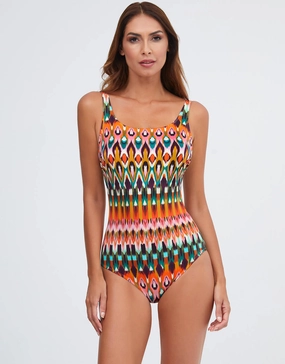 Ipanema High Front Swimsuit - Pink Multi mastectomy swimsuits for women, post surgery swimwear