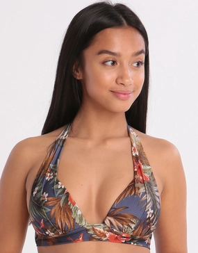 Iquitos Maho Halter Bikini Top - Blue stylish swimwear tops, womens beach tops