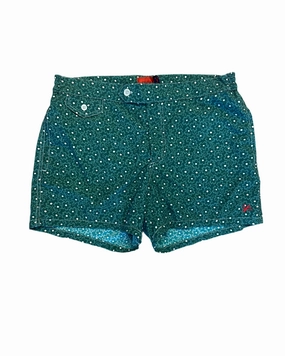 Isaia Mens Green White Waist Strap Swim Trunk mens beach swimwear, quick dry mens swimsuits