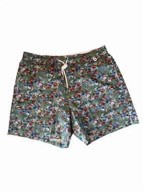 Isaia New Mens Green Blue Brown Floral Patterned Swim Trunk mens beach swimwear, quick dry mens swimsuits
