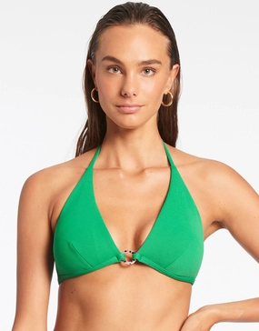 Isla Rib Halter Bikini Top - Green full coverage swim tops, cute bikini tops