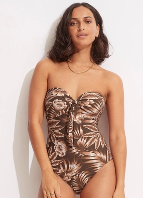 Island In The Sun Twist Tie Front One Piece - Tiramisu modern womens swimwear, one piece swimsuits women