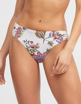 Jasmine Bikini Pant - White Floral adjustable swim bottoms women, flattering bikini bottoms