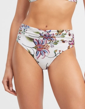 Jasmine Maxi Bikini Pant - White Floral adjustable swim bottoms women, flattering bikini bottoms