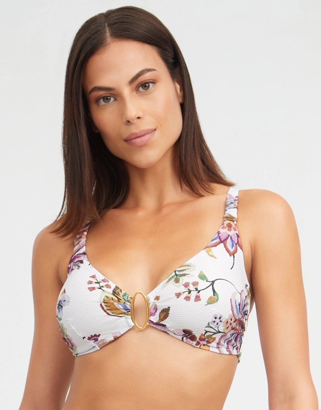 Jasmine Underwired Bikini Top - White Floral full coverage swim tops, cute bikini tops