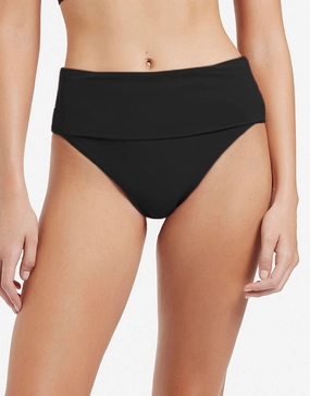 Jetset Fold Down Bikini Pant - Black swim shorts for women, stretch fit swim bottoms