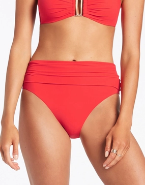 Jetset Fold Down Bikini Pant - Cherry adjustable swim bottoms women, flattering bikini bottoms