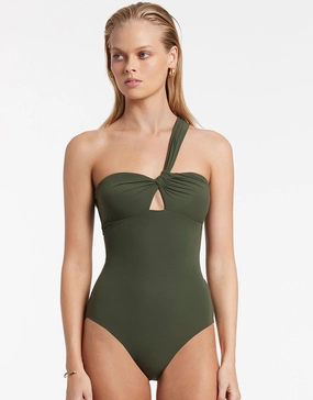 Jetset Gathered One Shoulder Swimsuit - Olive pool-ready swimwear for women, trendy swimwear collection