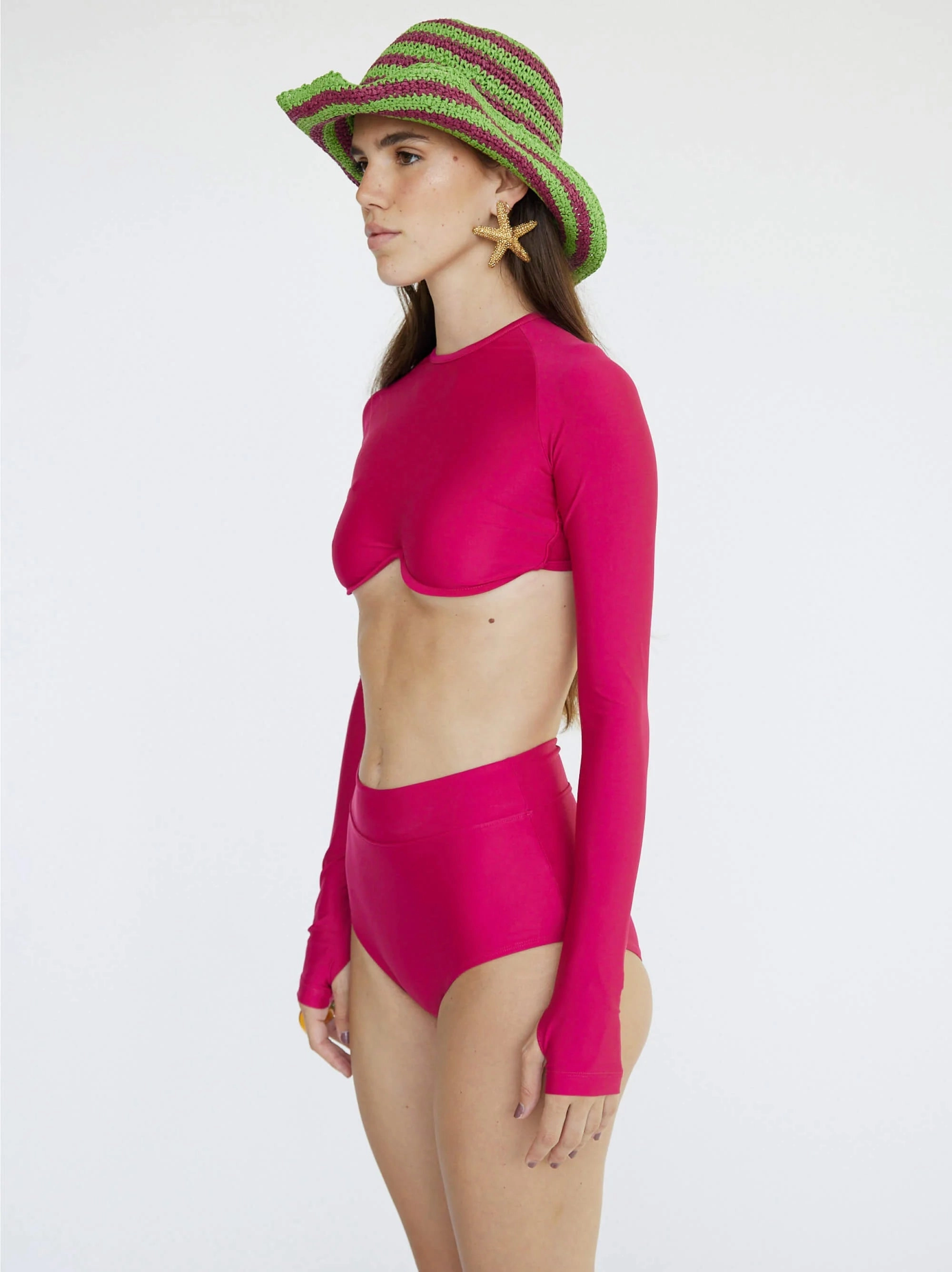 Joana - High Rise Moderate Coverage Swim Bottom | Magenta adjustable swimsuits for women, breathable swimwear for ladies