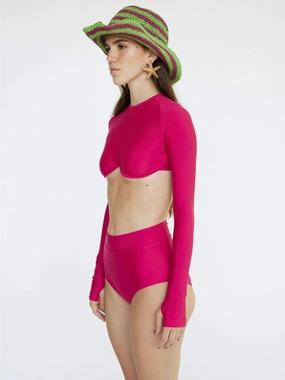 Joana - High Rise Moderate Coverage Swim Bottom | Magenta adjustable swimsuits for women, breathable swimwear for ladies