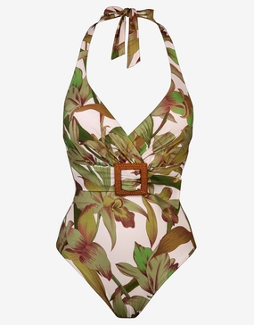 Journey Belted Halterneck Swimsuit - Cream Reed pool-ready swimwear for women, trendy swimwear collection