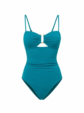 Juliette One Piece In Jungle Green Metallic Pique high waist swimwear women, swimsuit for women beachwear