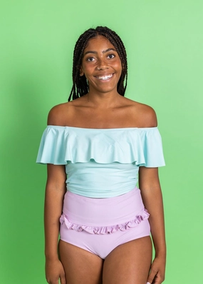 Just Lilac | Mid-Ruffle Bottoms elastic waistband swim bottoms, mix-and-match bikini bottoms
